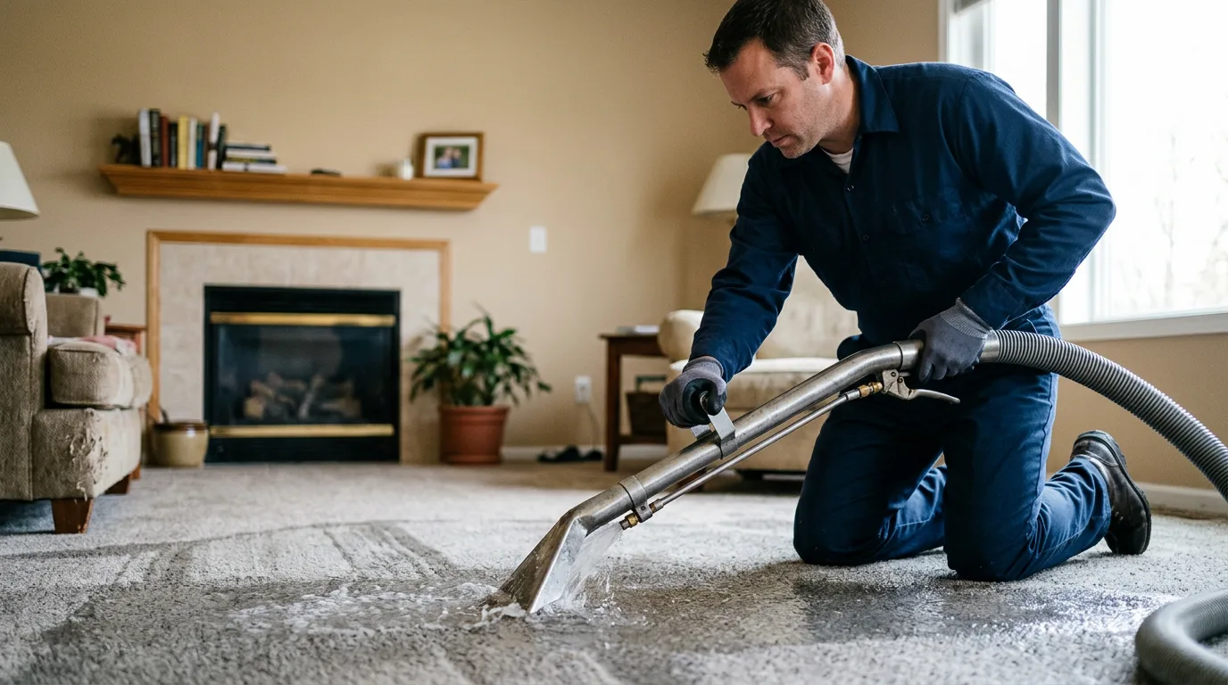 Water damage restoration technician working near Milton, IN